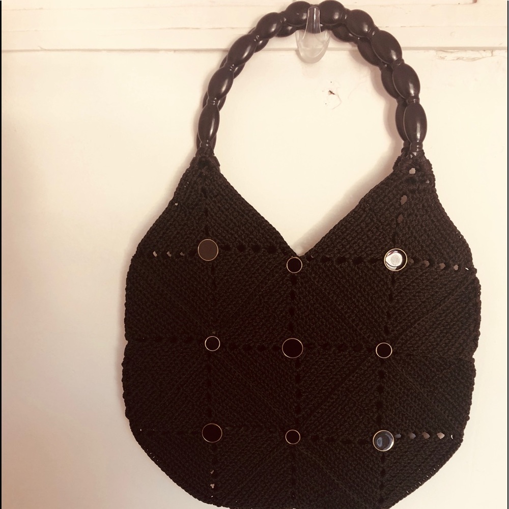 Black & Gold  buttons Crochet Bag
